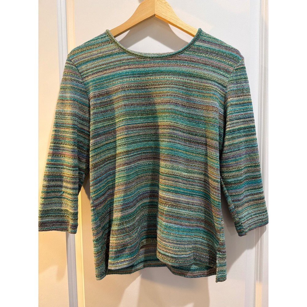 Napa Valley Women Small Multi-Color Metallic Stripe 3/4 Sleeve Knit Top MD35U40